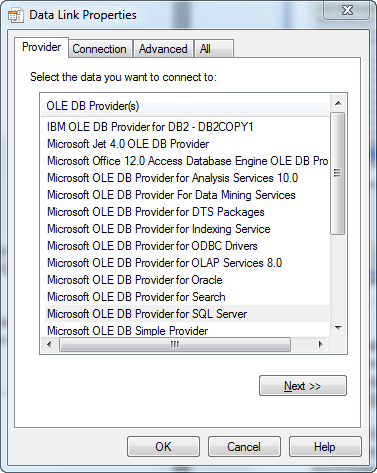 ADO Data Link Properties Form